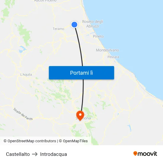 Castellalto to Introdacqua map