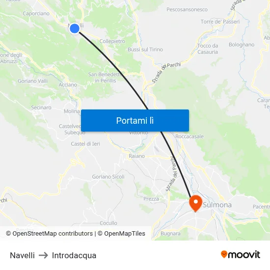 Navelli to Introdacqua map