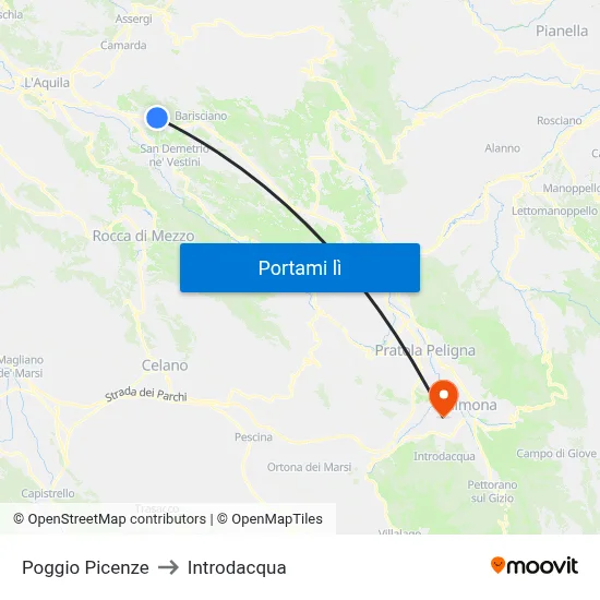 Poggio Picenze to Introdacqua map