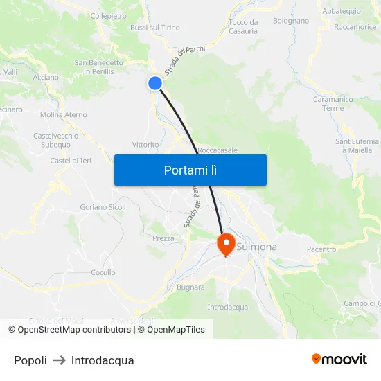 Popoli to Introdacqua map