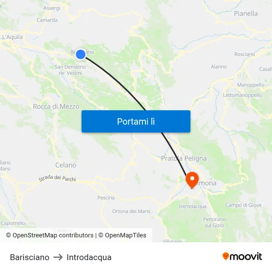 Barisciano to Introdacqua map