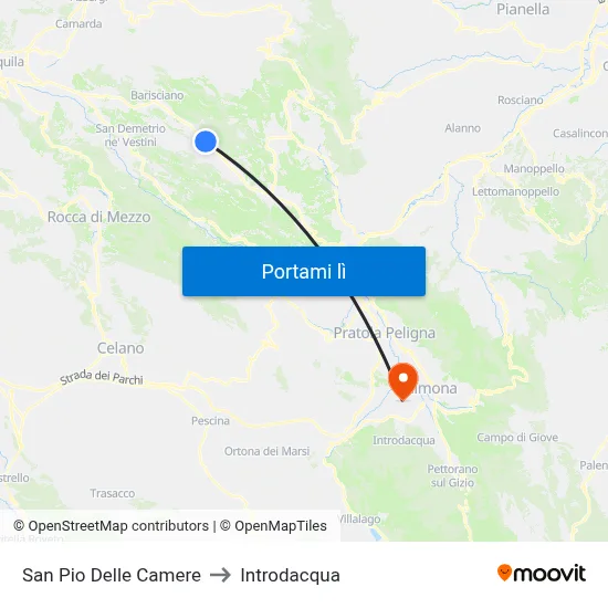 San Pio Delle Camere to Introdacqua map