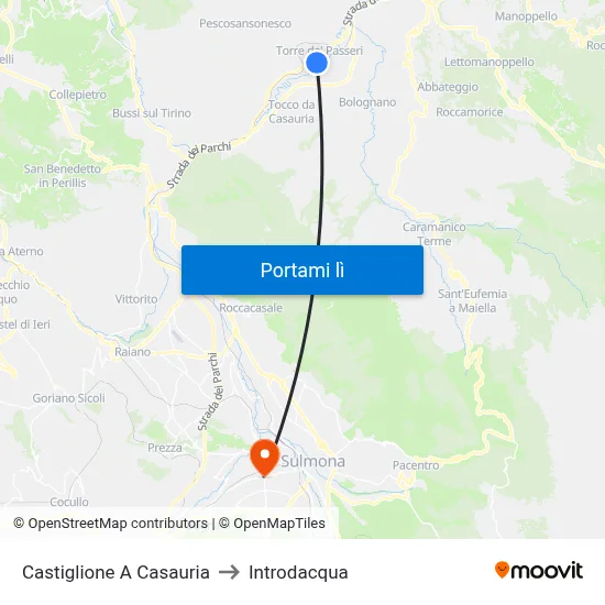 Castiglione A Casauria to Introdacqua map