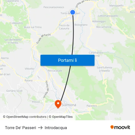 Torre De' Passeri to Introdacqua map
