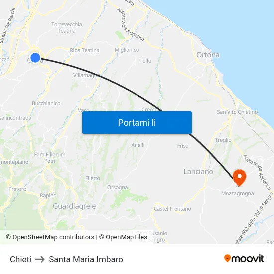 Chieti to Santa Maria Imbaro map