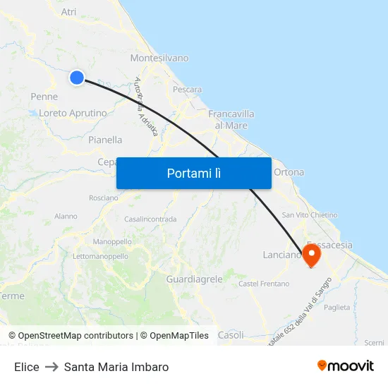 Elice to Santa Maria Imbaro map