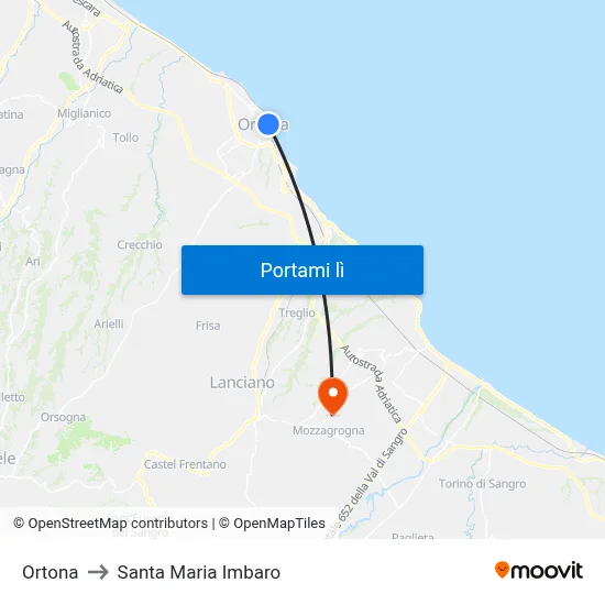 Ortona to Santa Maria Imbaro map