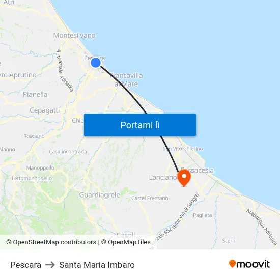 Pescara to Santa Maria Imbaro map