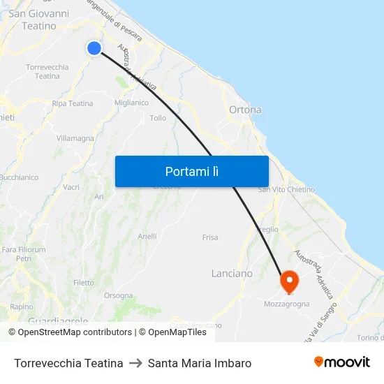 Torrevecchia Teatina to Santa Maria Imbaro map