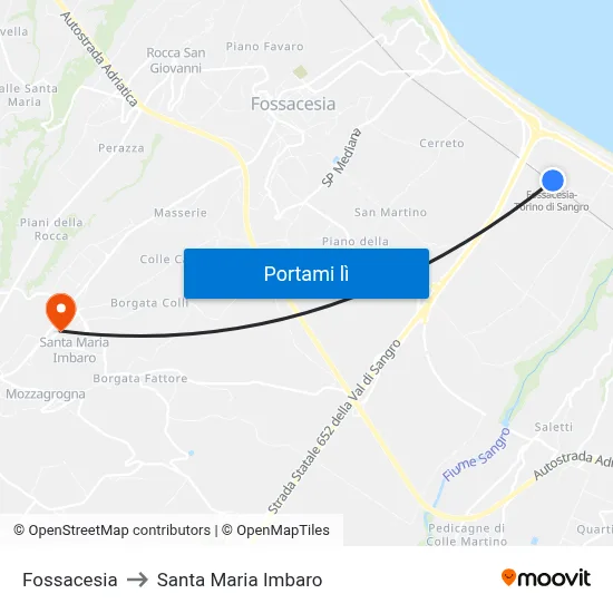 Fossacesia to Santa Maria Imbaro map