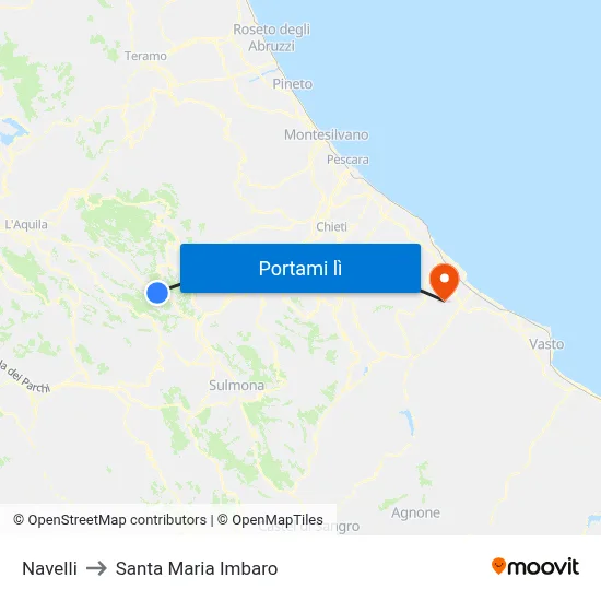 Navelli to Santa Maria Imbaro map