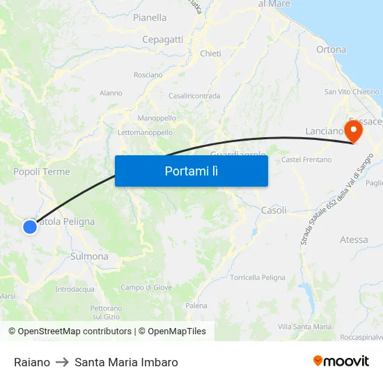 Raiano to Santa Maria Imbaro map