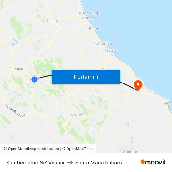 San Demetrio Ne' Vestini to Santa Maria Imbaro map