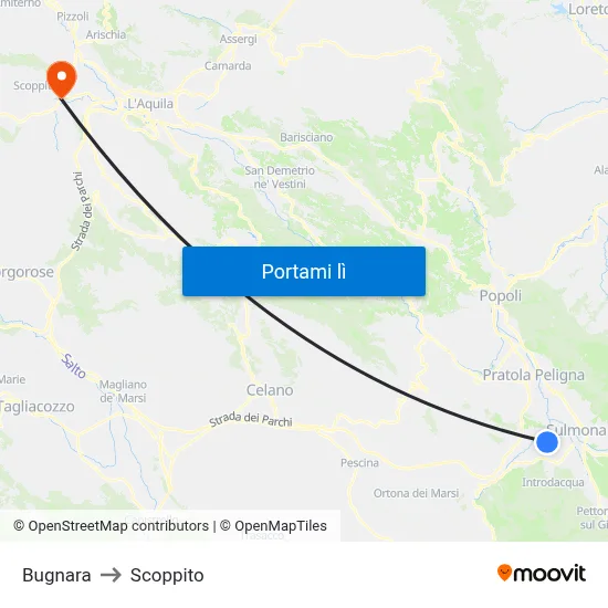 Bugnara to Scoppito map