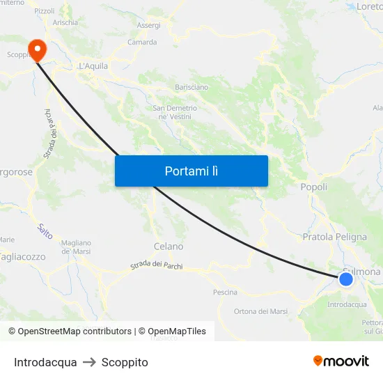 Introdacqua to Scoppito map