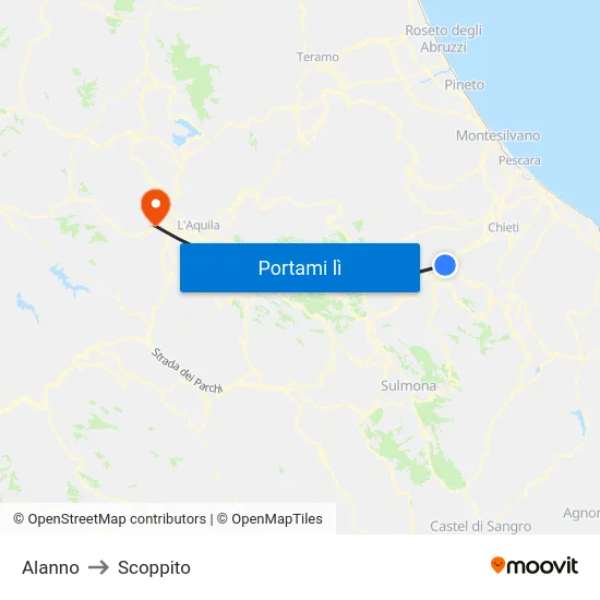 Alanno to Scoppito map