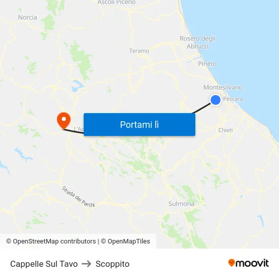 Cappelle Sul Tavo to Scoppito map