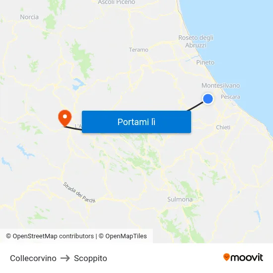 Collecorvino to Scoppito map