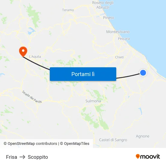 Frisa to Scoppito map
