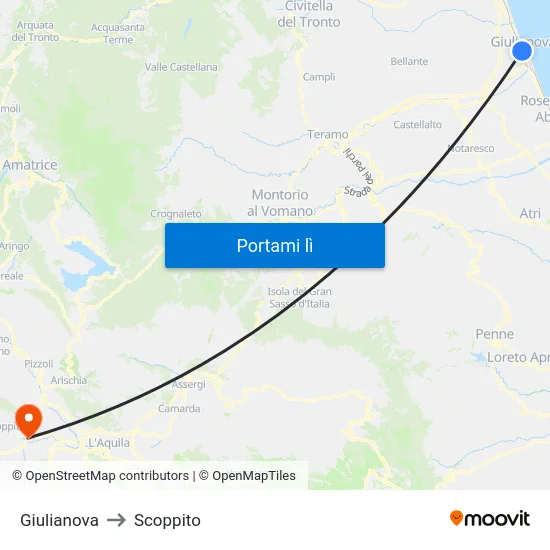 Giulianova to Scoppito map