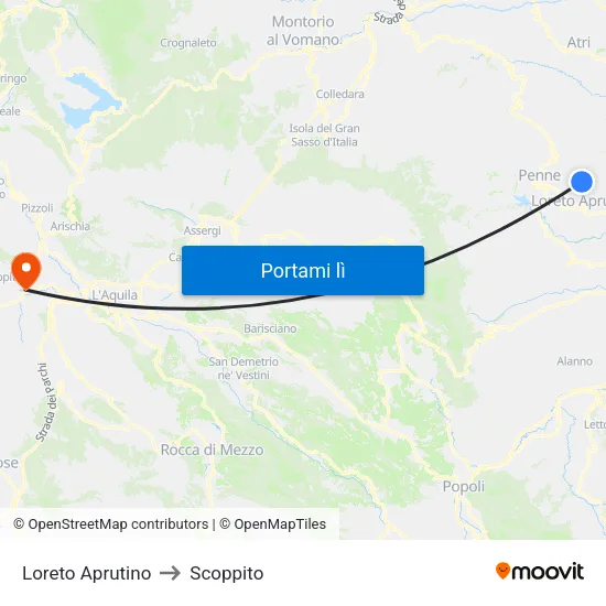 Loreto Aprutino to Scoppito map