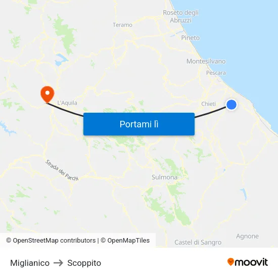 Miglianico to Scoppito map