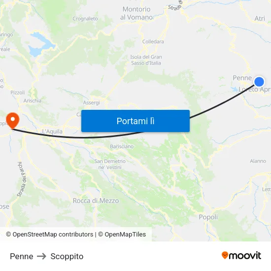 Penne to Scoppito map