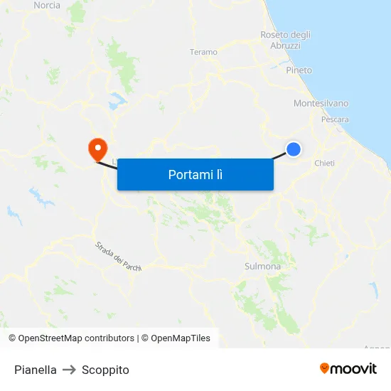 Pianella to Scoppito map