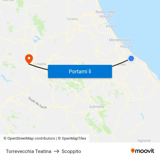 Torrevecchia Teatina to Scoppito map