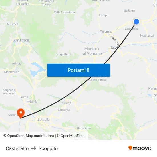 Castellalto to Scoppito map