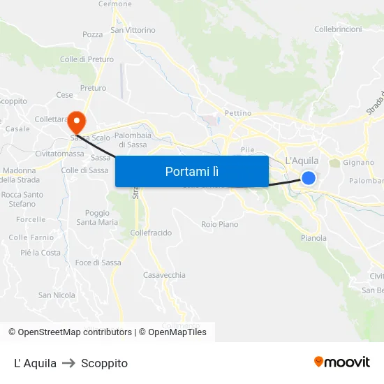 L' Aquila to Scoppito map