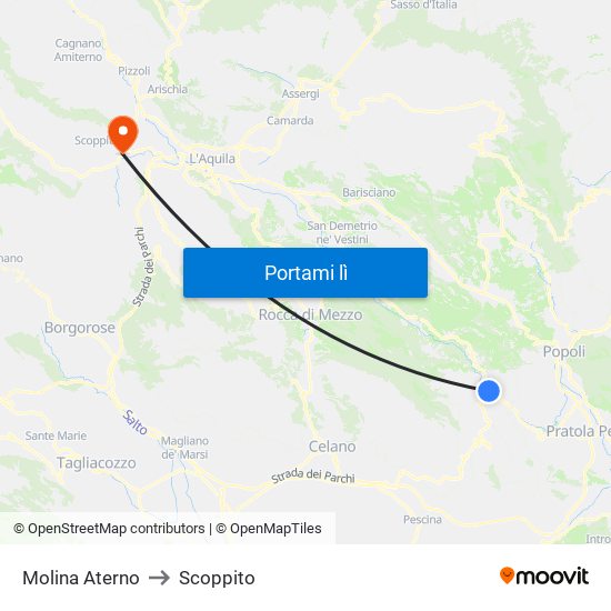 Molina Aterno to Scoppito map