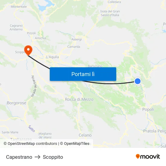 Capestrano to Scoppito map