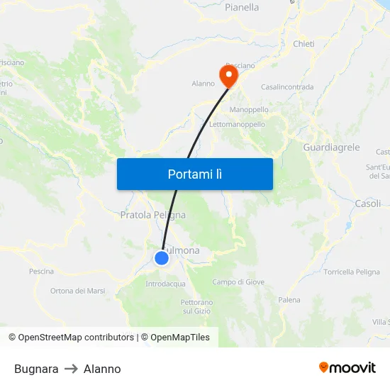 Bugnara to Alanno map
