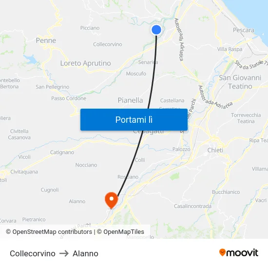Collecorvino to Alanno map