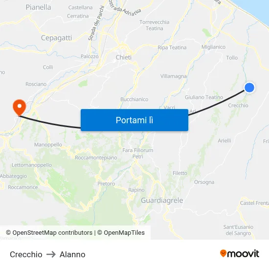 Crecchio to Alanno map