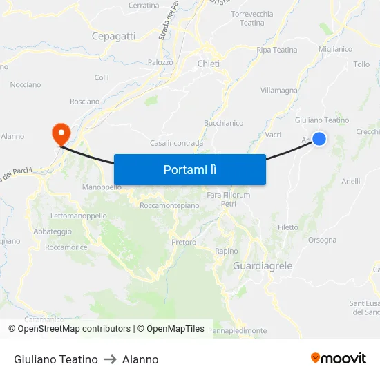 Giuliano Teatino to Alanno map