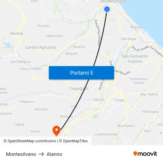 Montesilvano to Alanno map