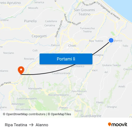 Ripa Teatina to Alanno map