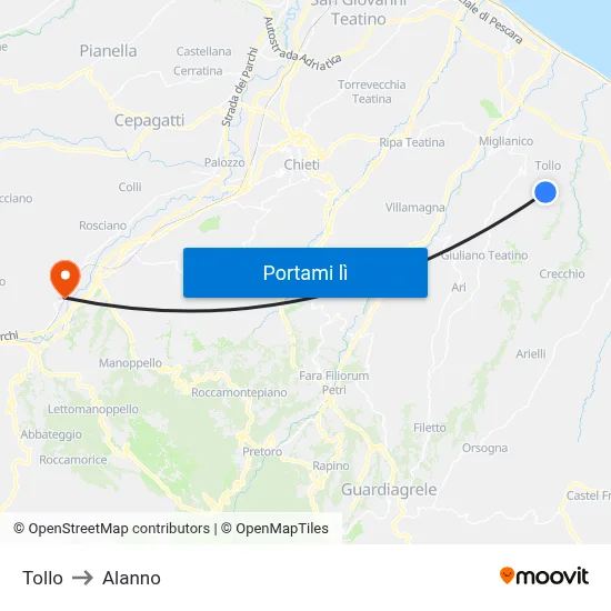 Tollo to Alanno map
