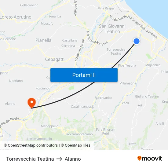 Torrevecchia Teatina to Alanno map