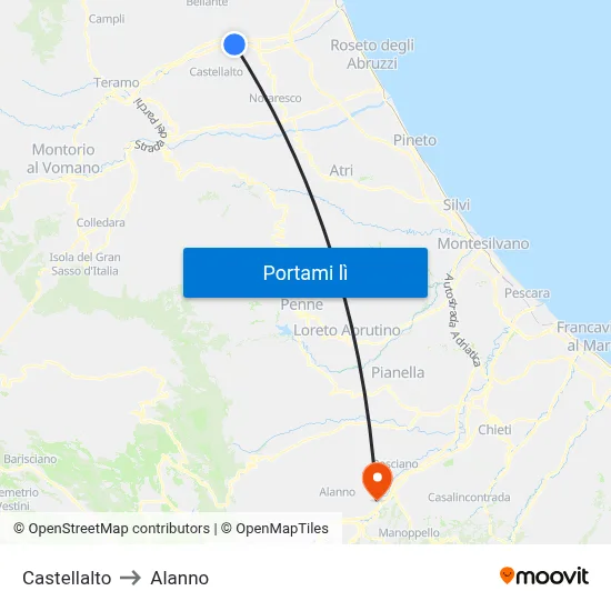Castellalto to Alanno map