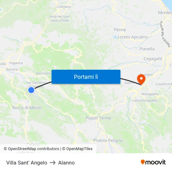 Villa Sant' Angelo to Alanno map