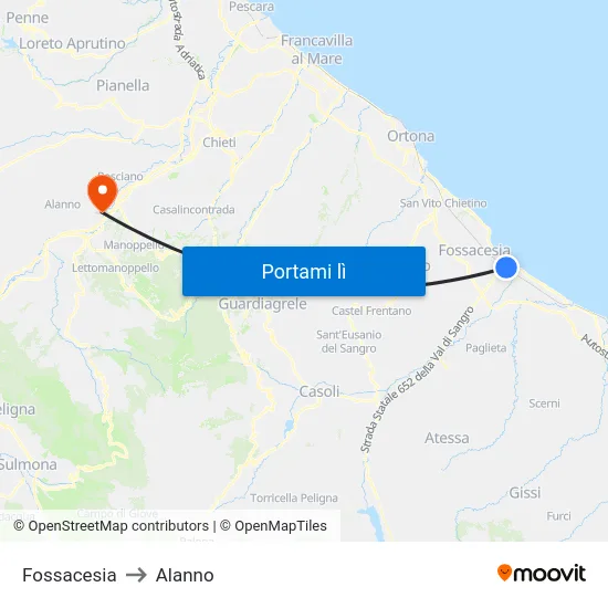 Fossacesia to Alanno map