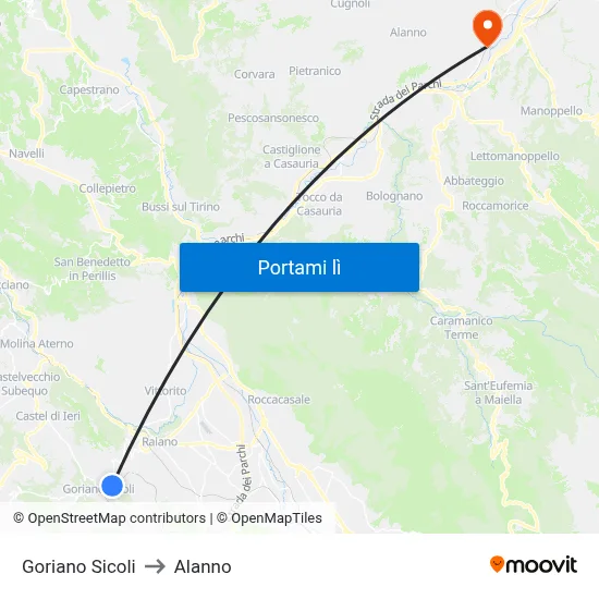 Goriano Sicoli to Alanno map