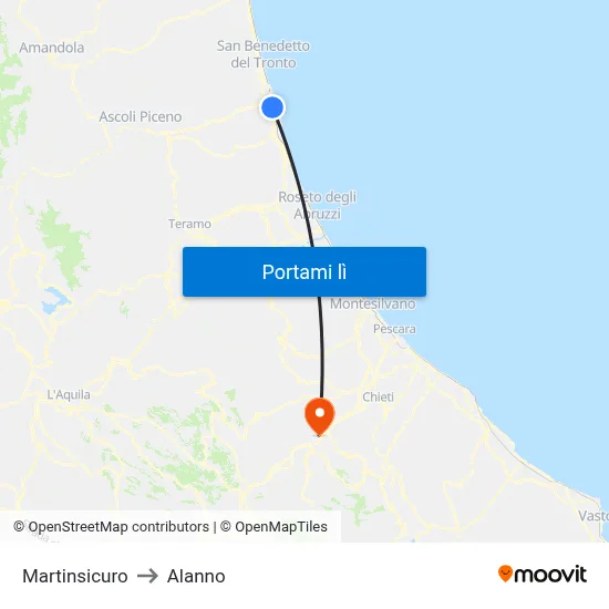 Martinsicuro to Alanno map