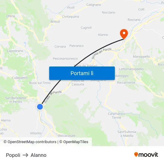 Popoli to Alanno map