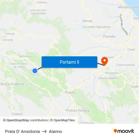 Prata D' Ansidonia to Alanno map
