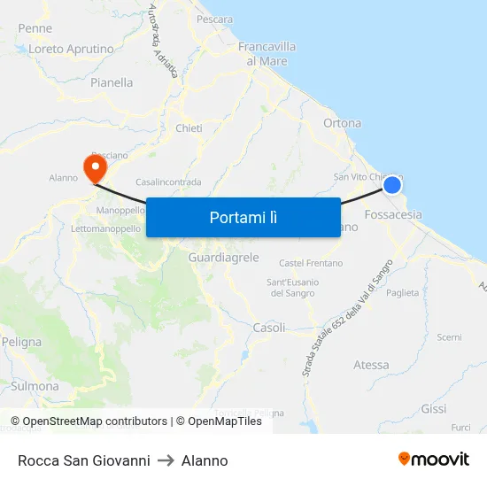 Rocca San Giovanni to Alanno map