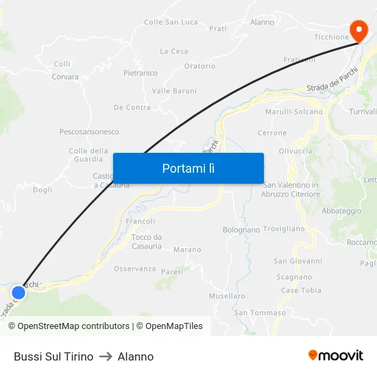 Bussi Sul Tirino to Alanno map